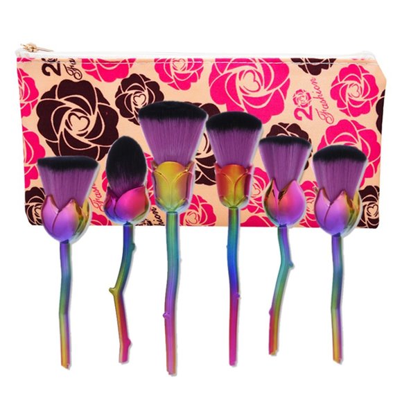 6-Piece Set: Floral  Makeup Brush Set Premium Synthetic Brushes -Gradient Purple - Picture 1 of 3